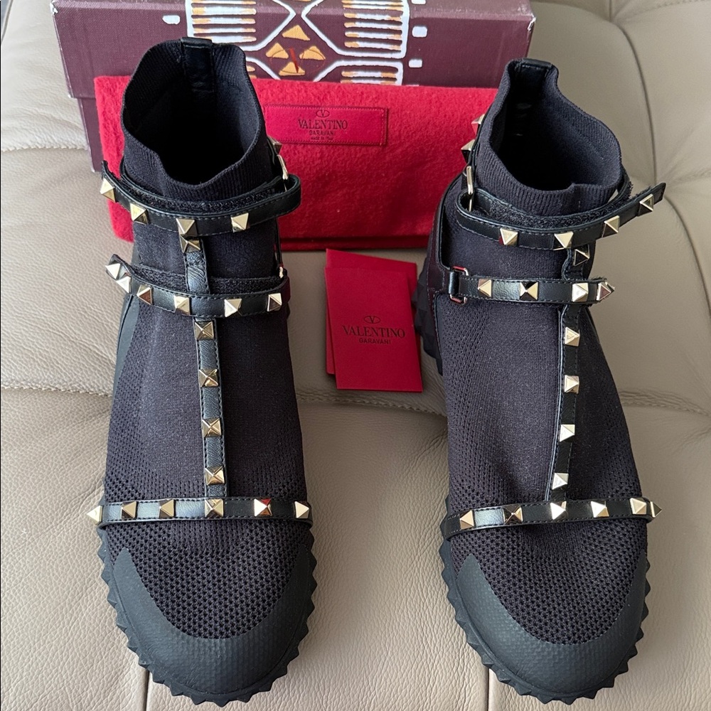 Valentino Black Rockstud Sock Ankle Boots